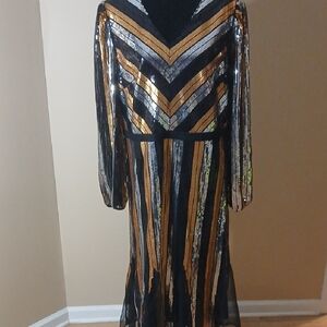 Midnight Velvet Black and Gold Chevron Dress